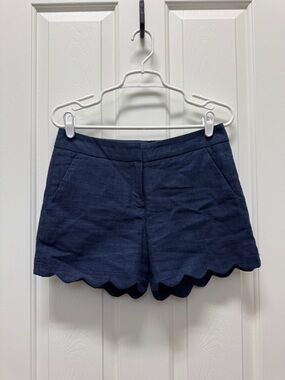 Scalloped Hem Navy Women’s Shorts Linen